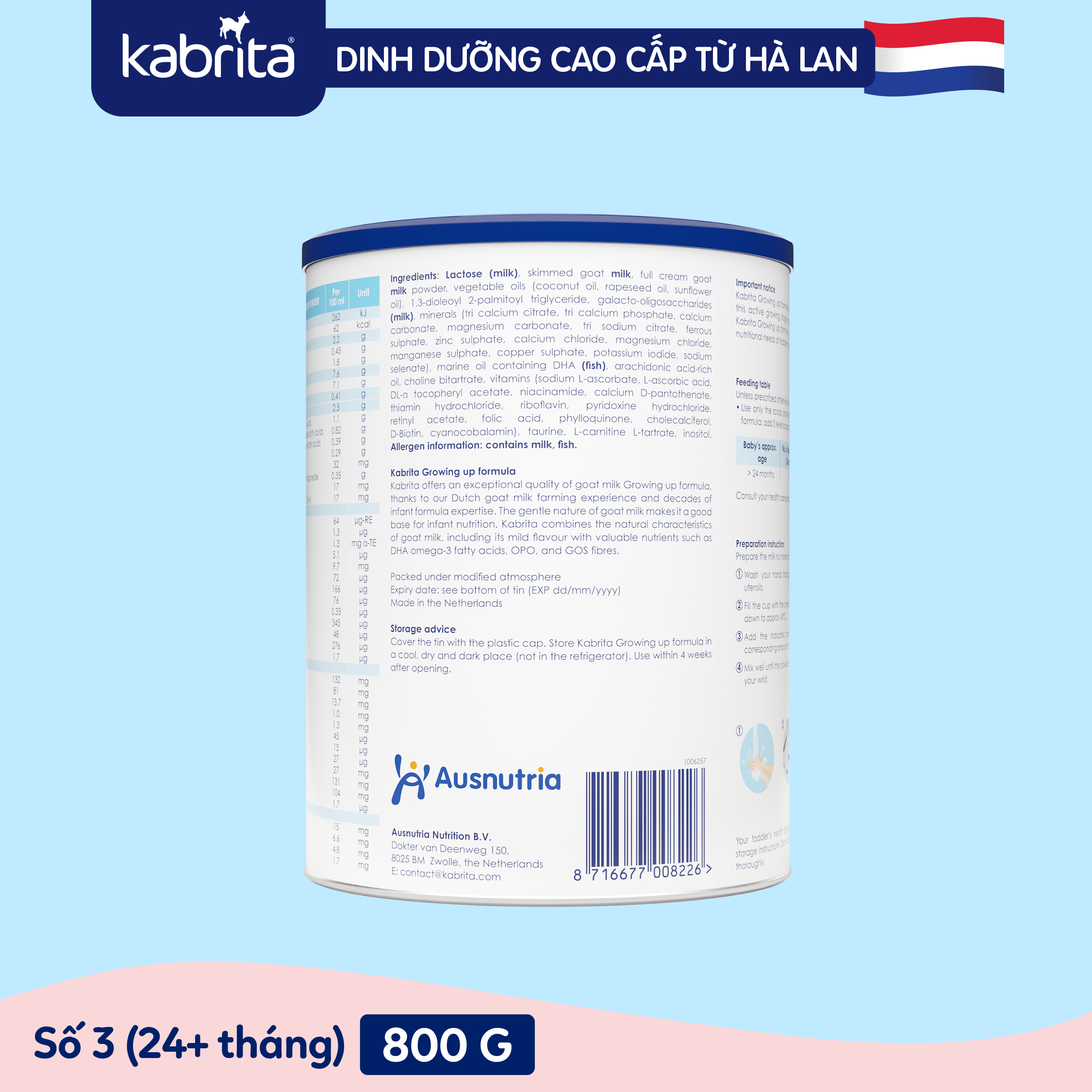 [TẶNG ĐỒ CHƠI THẢ KHỐI] Sữa dê Kabrita số 3 cho trẻ trên 24 tháng - Lon 800g