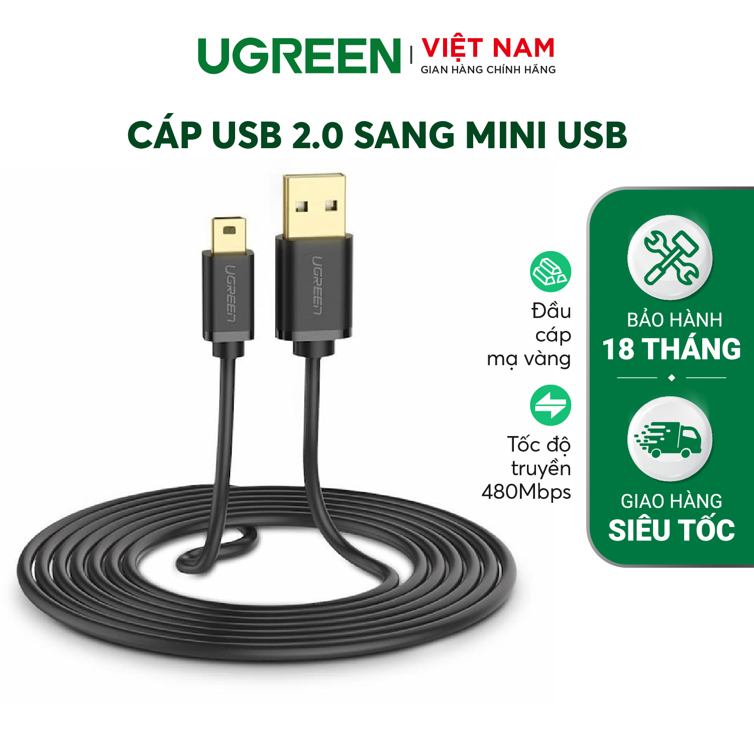 Cáp sạc USB 2.0 sang mini USB độ dài từ 0.25-3m UGREEN US132 - Hàng chính hãng