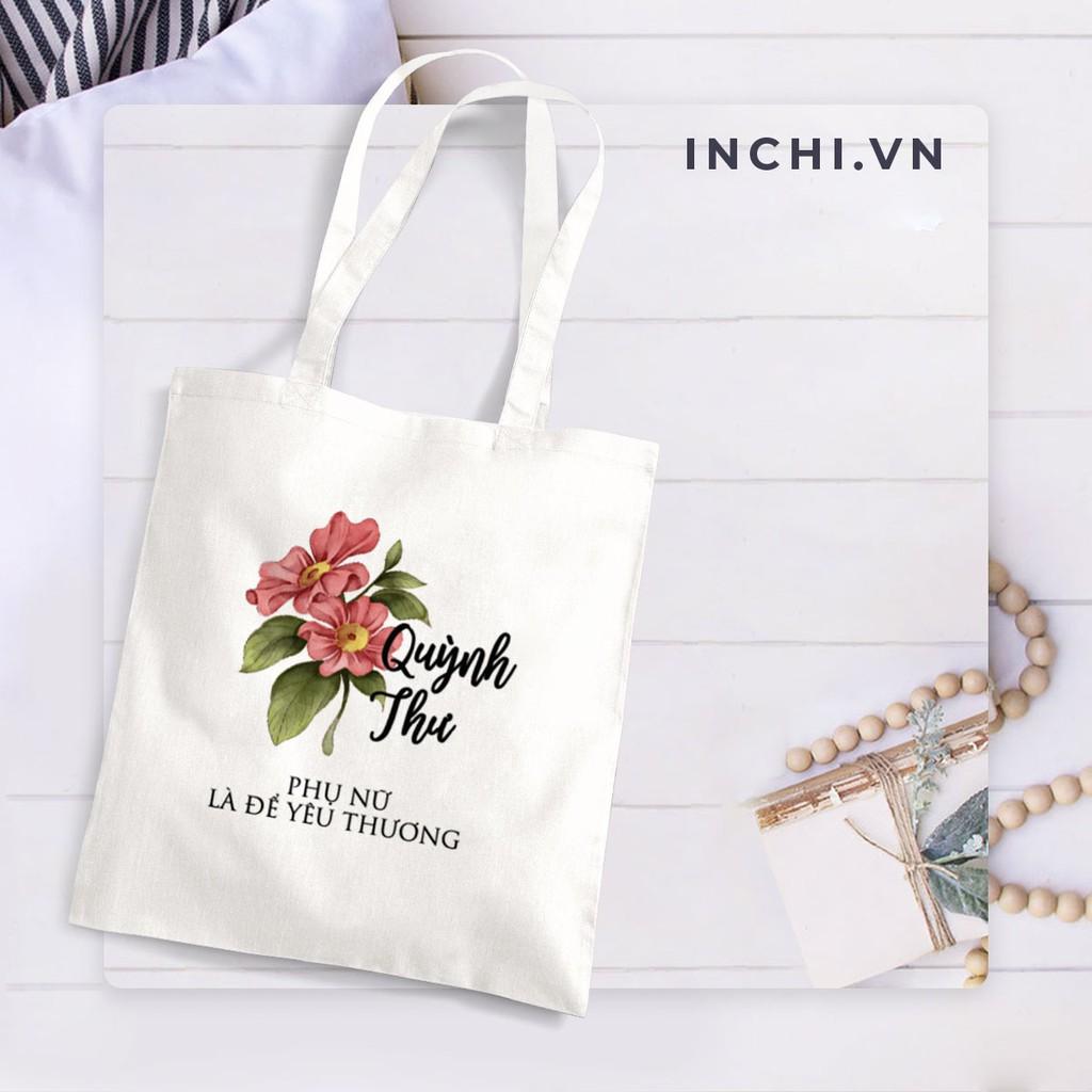 ( Ribbon Florist )12 MẪU TÚI TOTE IN TÊN VÀ HOA THEO YÊU CẦU CANVAS KHÓA KÉO ĐEO VAI ĐEO CHÉO PHONG CÁCH VINTAGE