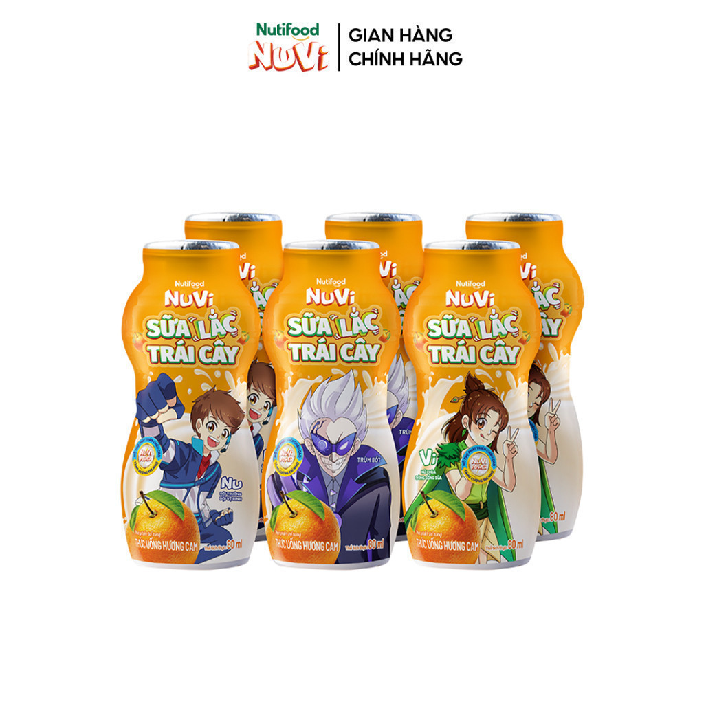 Thùng 48 chai Sữa Lắc Trái Cây Nuvi Hương Cam 80ml - Tăng Cường Chiều Cao, Phát Triển Trí Não