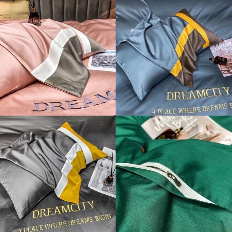 Bộ Chăn Ga Lụa Phối DREAMCITY 40s Cao Cấp