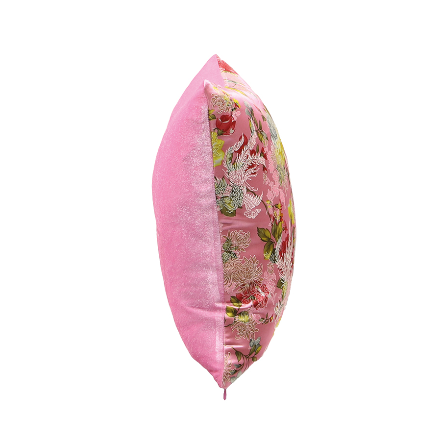 Vỏ gối tựa lưng vuông TET vải sợi tổng hợp mềm mịn, vỏ nền hồng phối họa tiết hoa nhiều màu, kích thước 40x40cm | Index Living Mall - Phân phối độc quyền tại Việt Nam