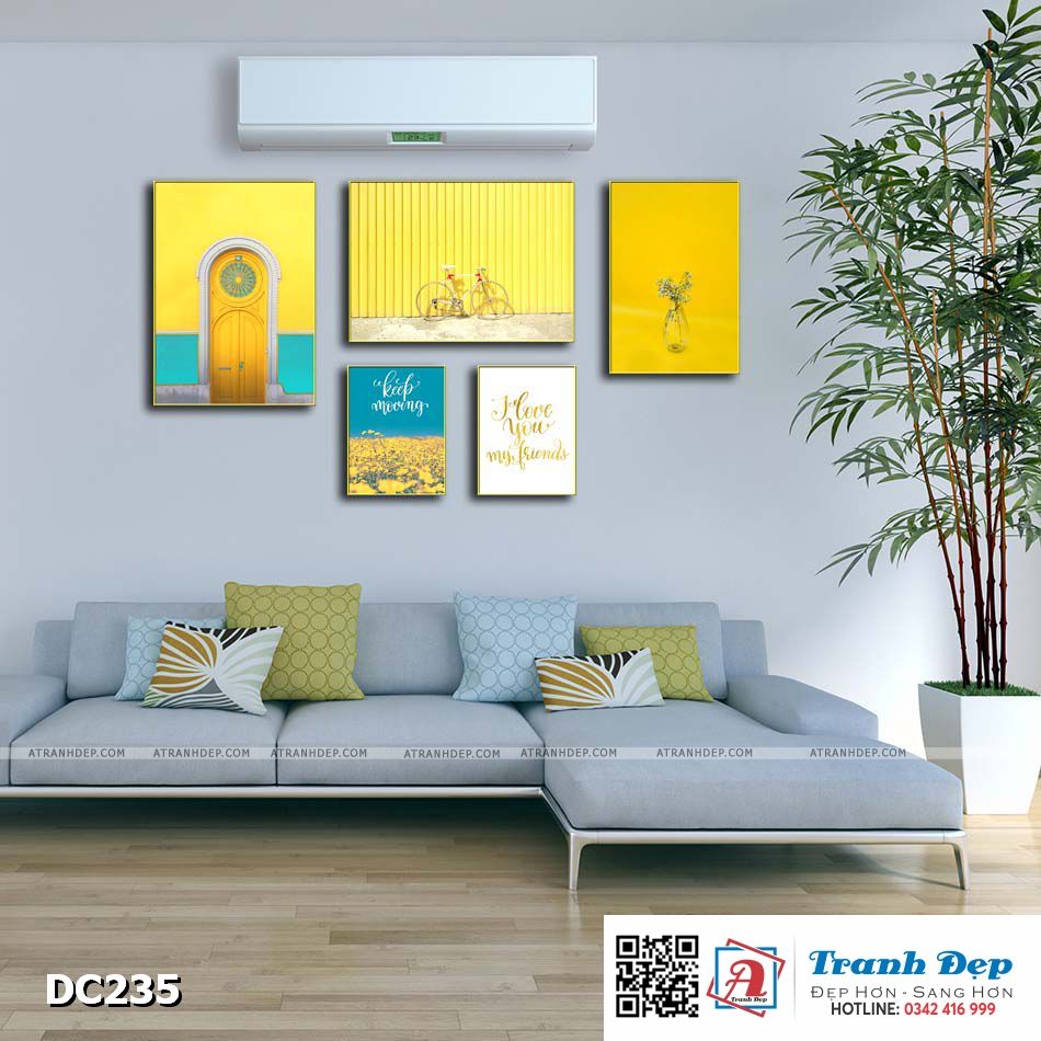 Bộ 5 tranh canvas treo tường Decor Tone vàng, xanh tươi mát - DC235