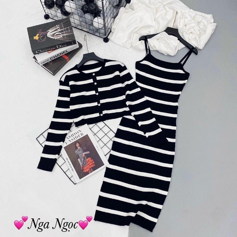 Set len váy 2 dây body kèm áo choàng len nhẹ nhàng hàng QC