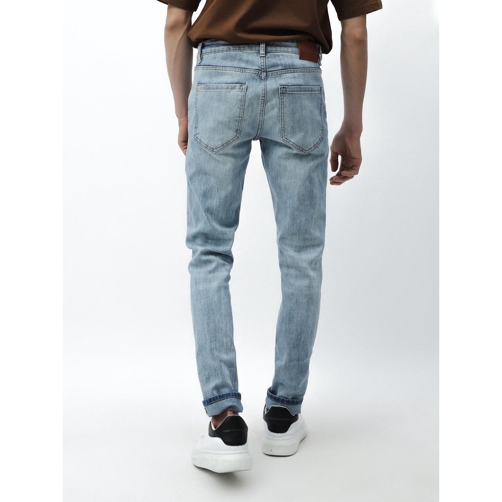 QUẦN JEAN xanh nhạt wash rách DF form slimfit - RIPPED JEAN WASH DF BLUE 230210 | LASTORE MENSWEAR