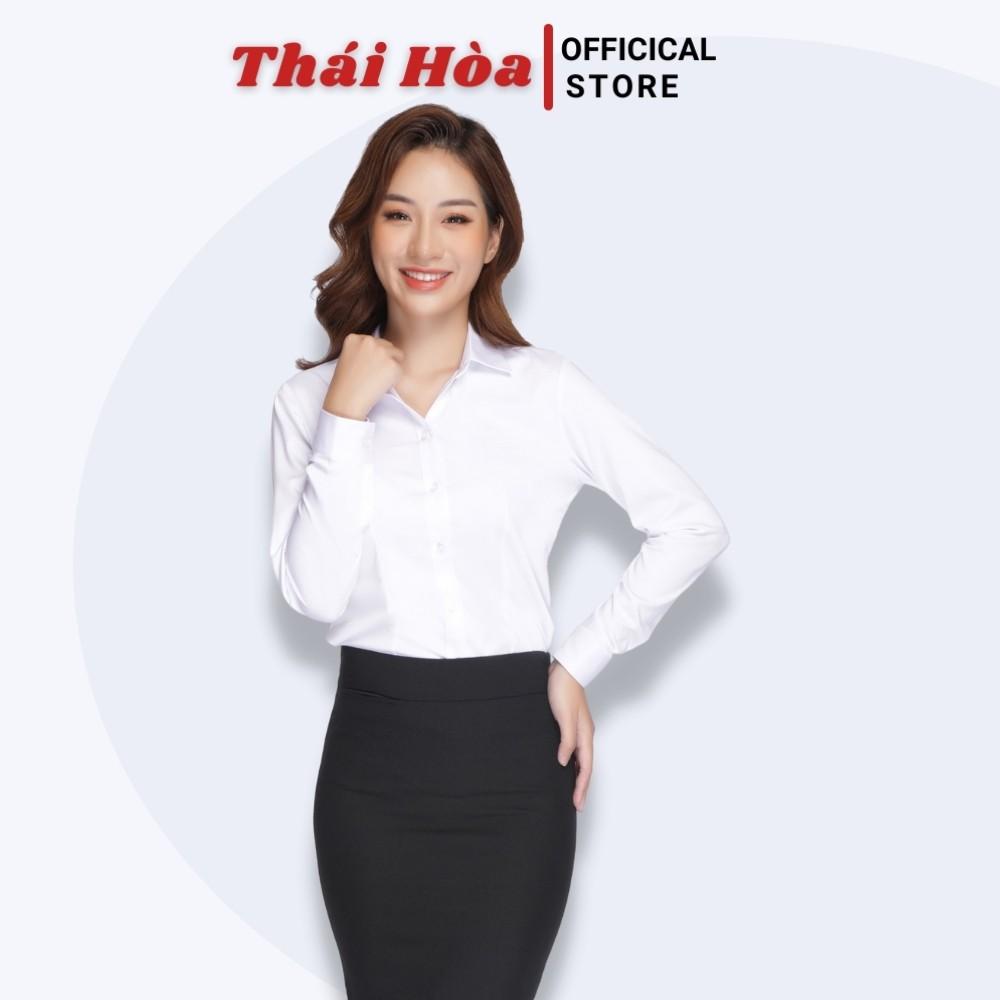 Áo sơ mi nữ công sở dài tay màu trắng, chất vải sợi tre cao cấp thoáng mát Thái Hòa 8919-01
