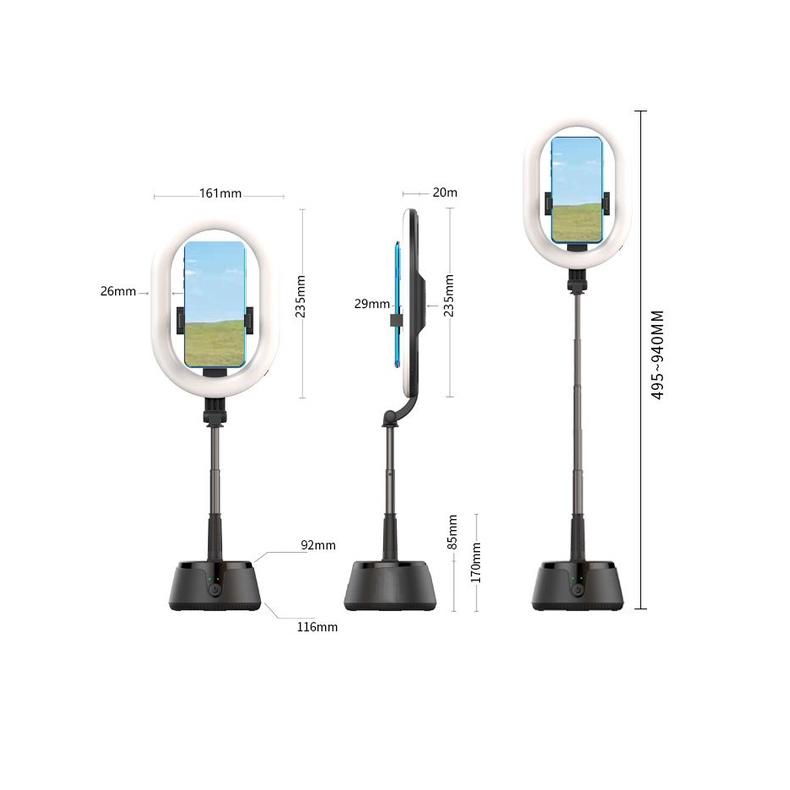 Đèn livestream A10 5 in 1 tích hợp Giá đỡ điện thoại có 3 chế độ sáng nhận dạng khuân mặt xoay tự động