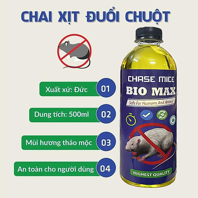 Chai Xịt Đuổi Chuột Biomax 500ml, Xịt Côn Trùng Thành Phần Tự Nhiên