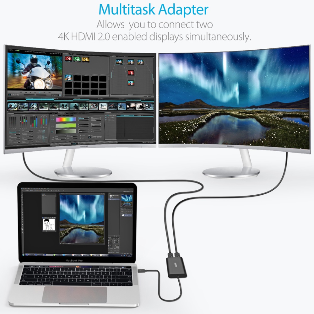 HUB chuyển đổi từ Thunderbolt 3 Type C sang 2 cổng HDMI CHOETECH Thunderbolt 3 to Dual HDMI Adapte HUB-H07 ( HÀNG CHÍNH HÃNG)