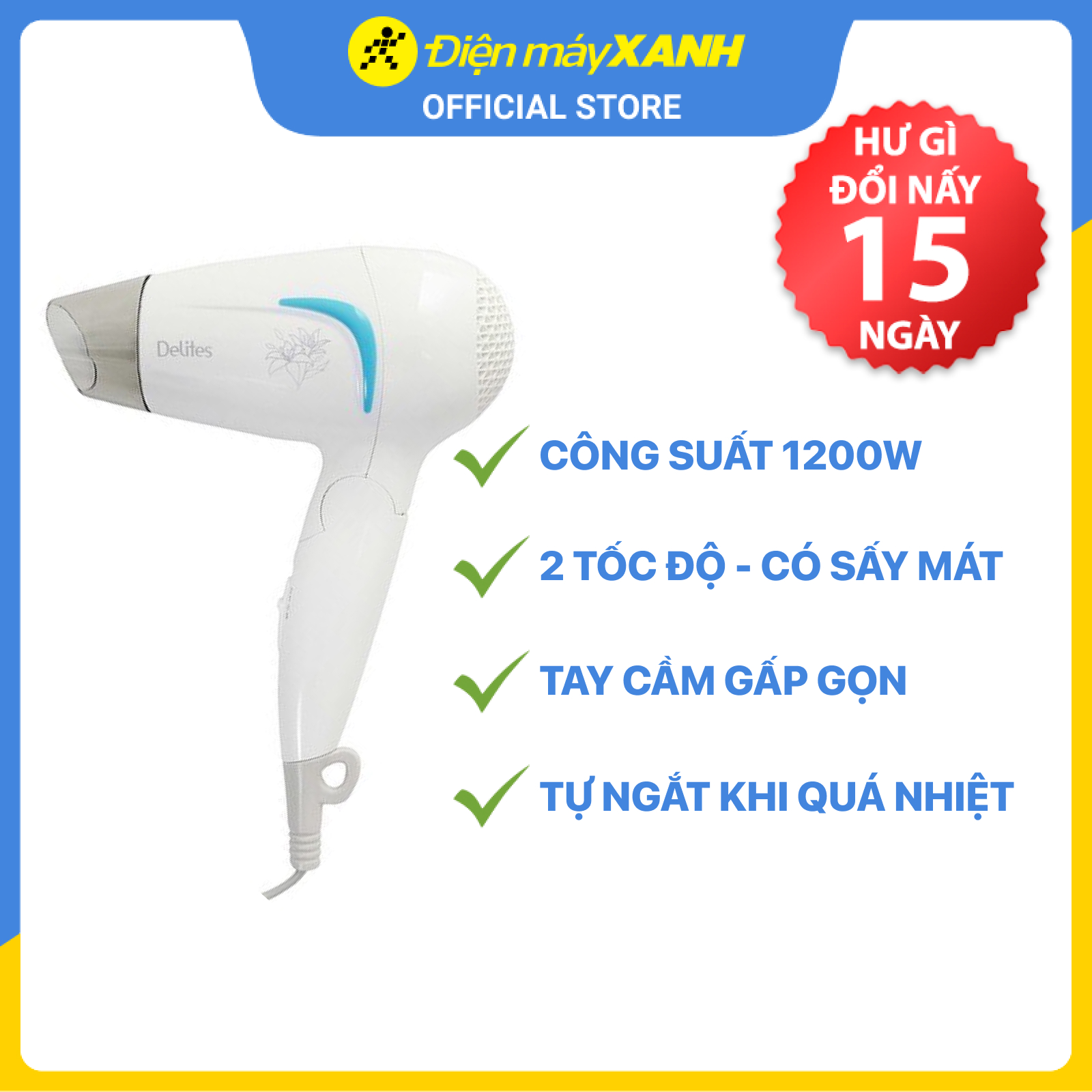 Máy sấy tóc Delites MST02 - Hàng Chính Hãng