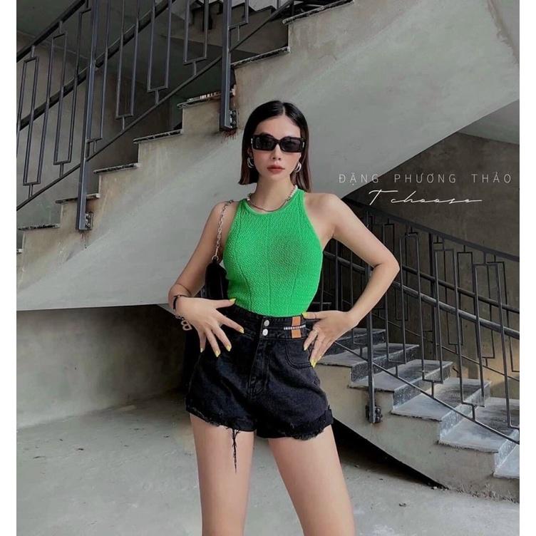 Áo ba lỗ nữ chất len mỏng dệt kim croptop hàng QC
