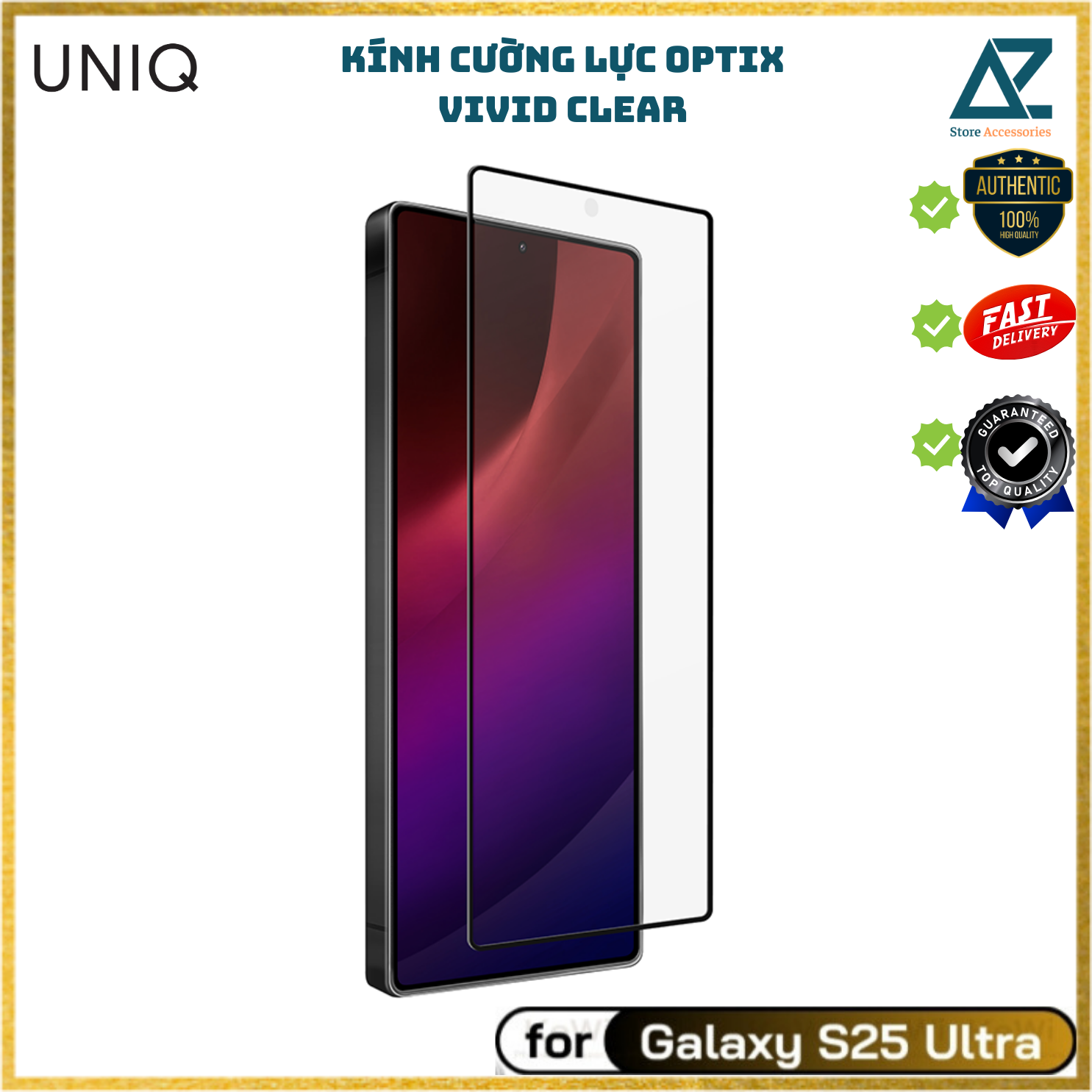Kính cường lực UNIQ OPTIX VIVID CLEAR cho Samsung S25 Ultra- Nhận vân tay, Kèm khung hỗ trợ dán_ Hàng Chính Hãng