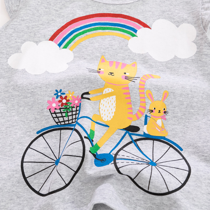 Bộ đồ bé gái hoa vàng phối ghi mèo đạp xe tay cánh tiên set trang phục hè bé gái dễ thương 2-7T (10-26kg)