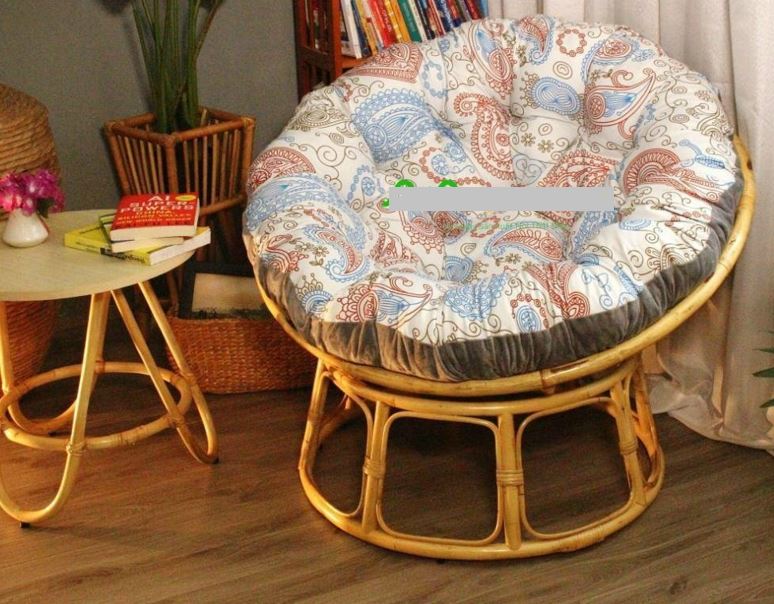 Ghế mặt trăng Papasan mây thật cao cấp Juno Sofa size 1m, Nệm hoa văn Indochine