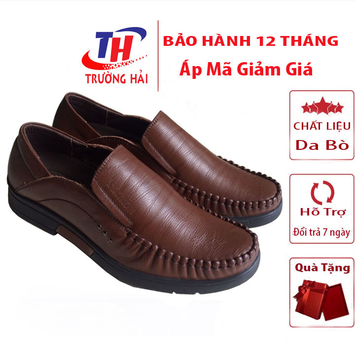 Giày da nam Trường Hải màu nâu da bò Đế cao su may chắc chắn GM270