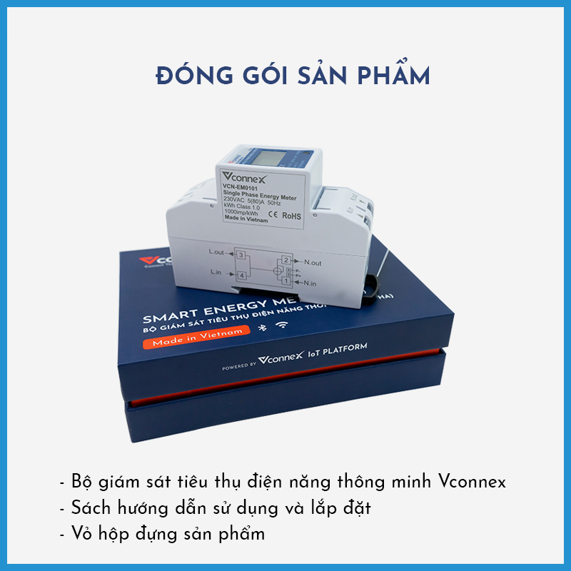 Bộ đo công suất tiêu thụ điện Thông Minh 1 Pha - Giám Sát và tính toán Điện Năng Thông Minh Vconnex