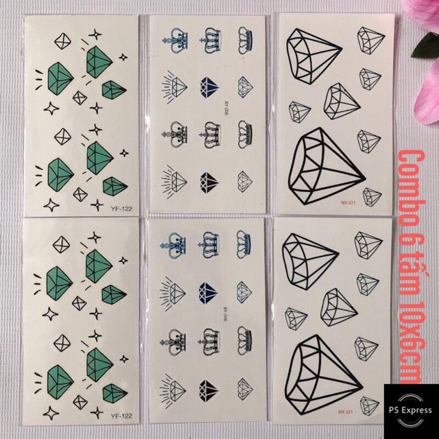 Combo 6 tấm hình xăm dán kim cương 10x6cm