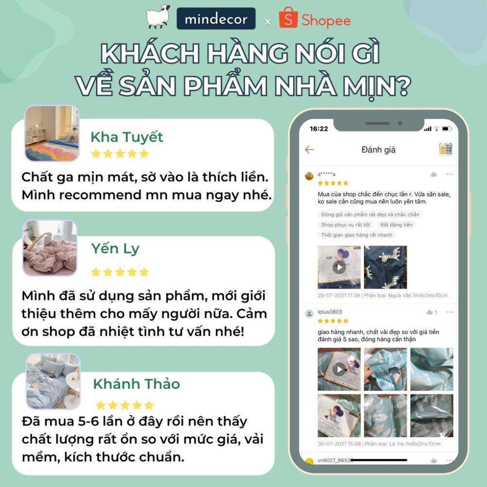 Bộ chăn ga gối cotton living mềm mại thoáng mát bo chun miễn phí