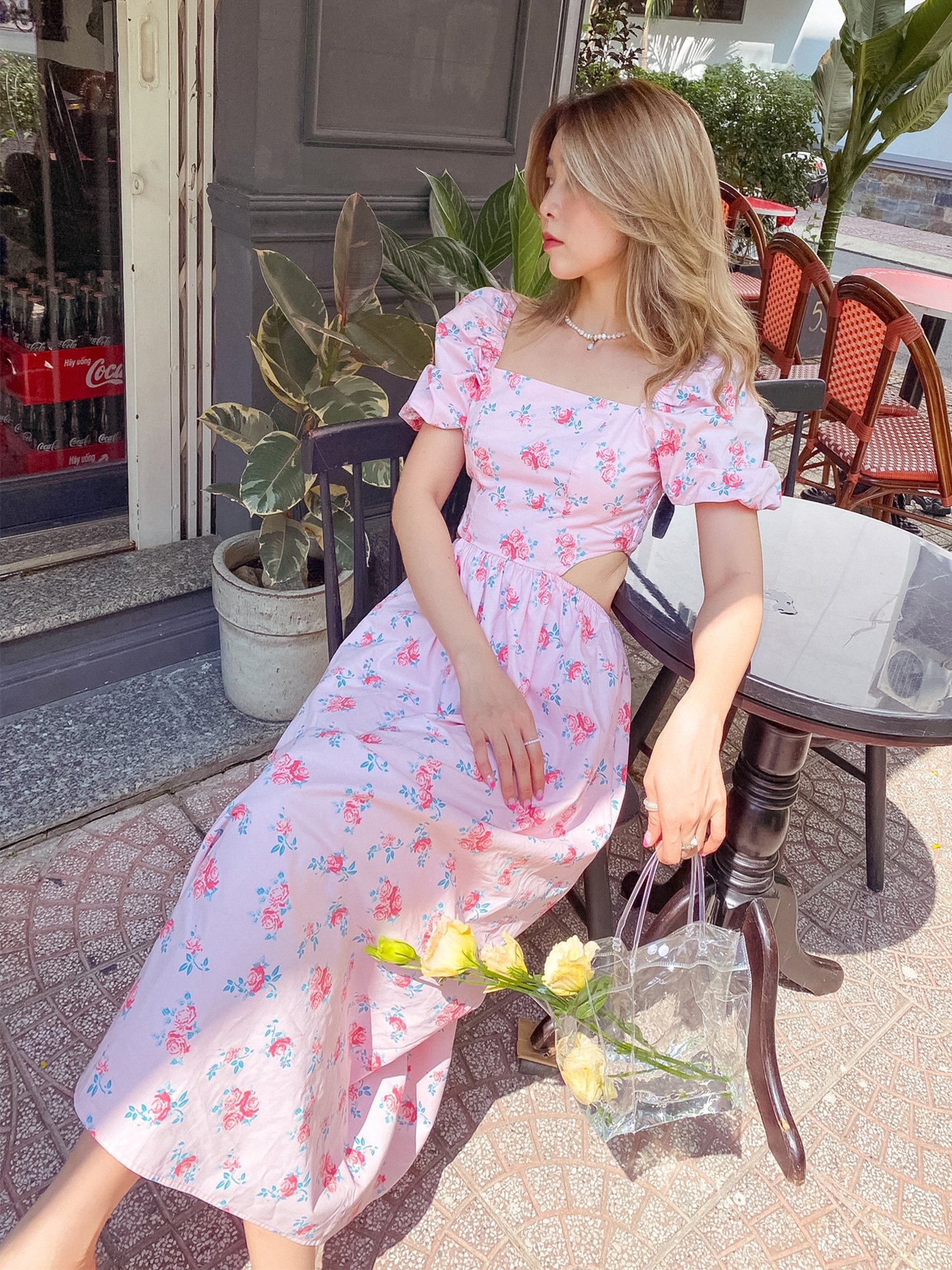 Đầm hồng dài hoa nhí vintage Magaly Pink Dress Gem Clothing SP060644