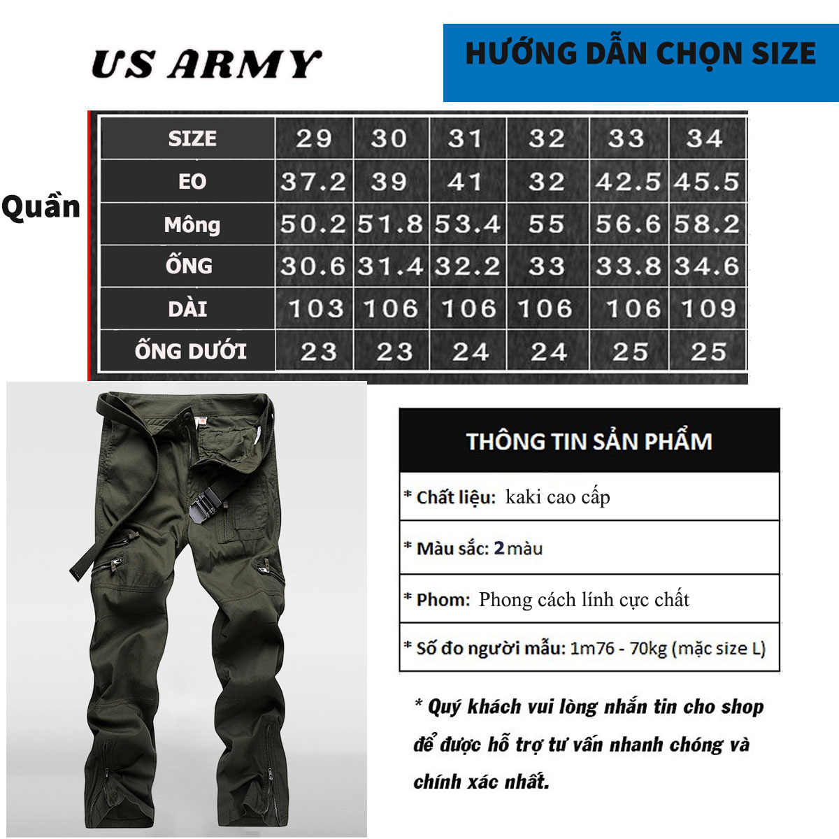 Quần Túi Hộp Nam Lính Mỹ US ARMY U768 Cao Cấp, Chất Liệu Vải Kaki,Bền Màu, Ống Rộng Phong Cách, Thiết kế Túi Hộp- HÀNG CHÍNH HÃNG