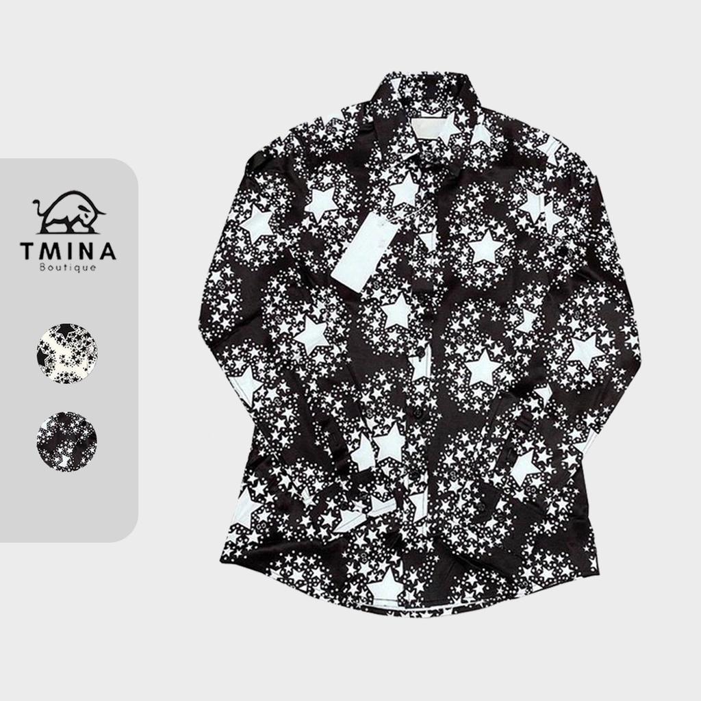 Áo sơ mi nam thời trang TMINA chất liệu vải lụa cao cấp dài tay in họa tiết - SM01