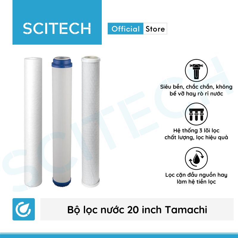 Bộ lọc nước thô đầu nguồn 3 cấp lọc 20 inch by Scitech - Hàng chính hãng 