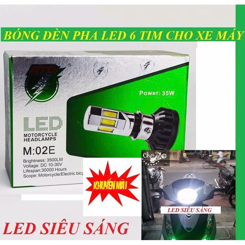 Đèn Pha LED 6 Tim Hàng Xịn Siêu Sáng RTD-M02E - Lắp Ô Tô, Xe Máy Mẫu Mới Nhất