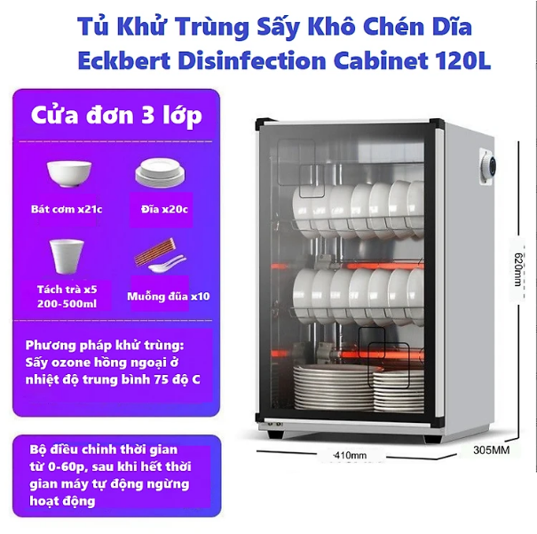 Cao cấp - Tủ Khử Trùng Sấy Khô Chén Dĩa Eckbert Disinfection Cabinet 120L