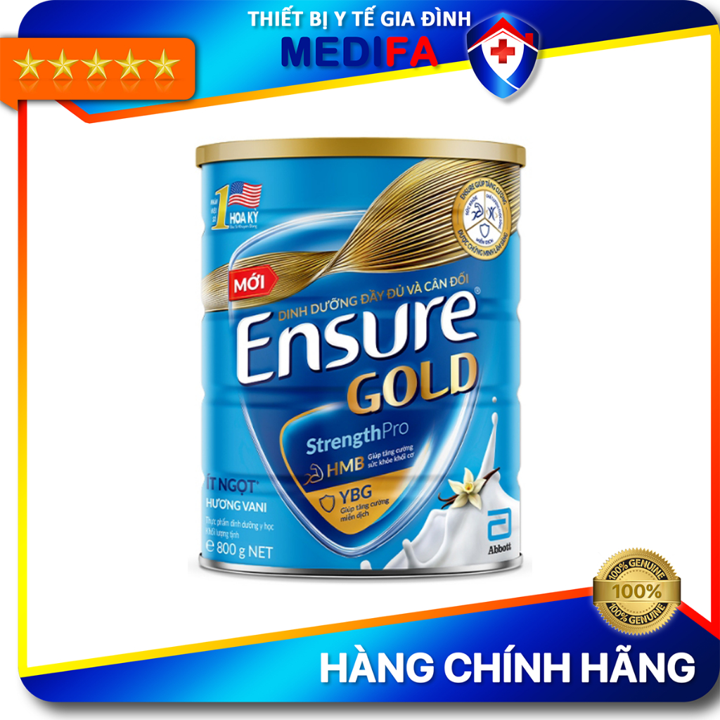 Sữa Bột Ensure Gold Abbott Hương Vani Ít Ngọt (HMB) 850g/800g