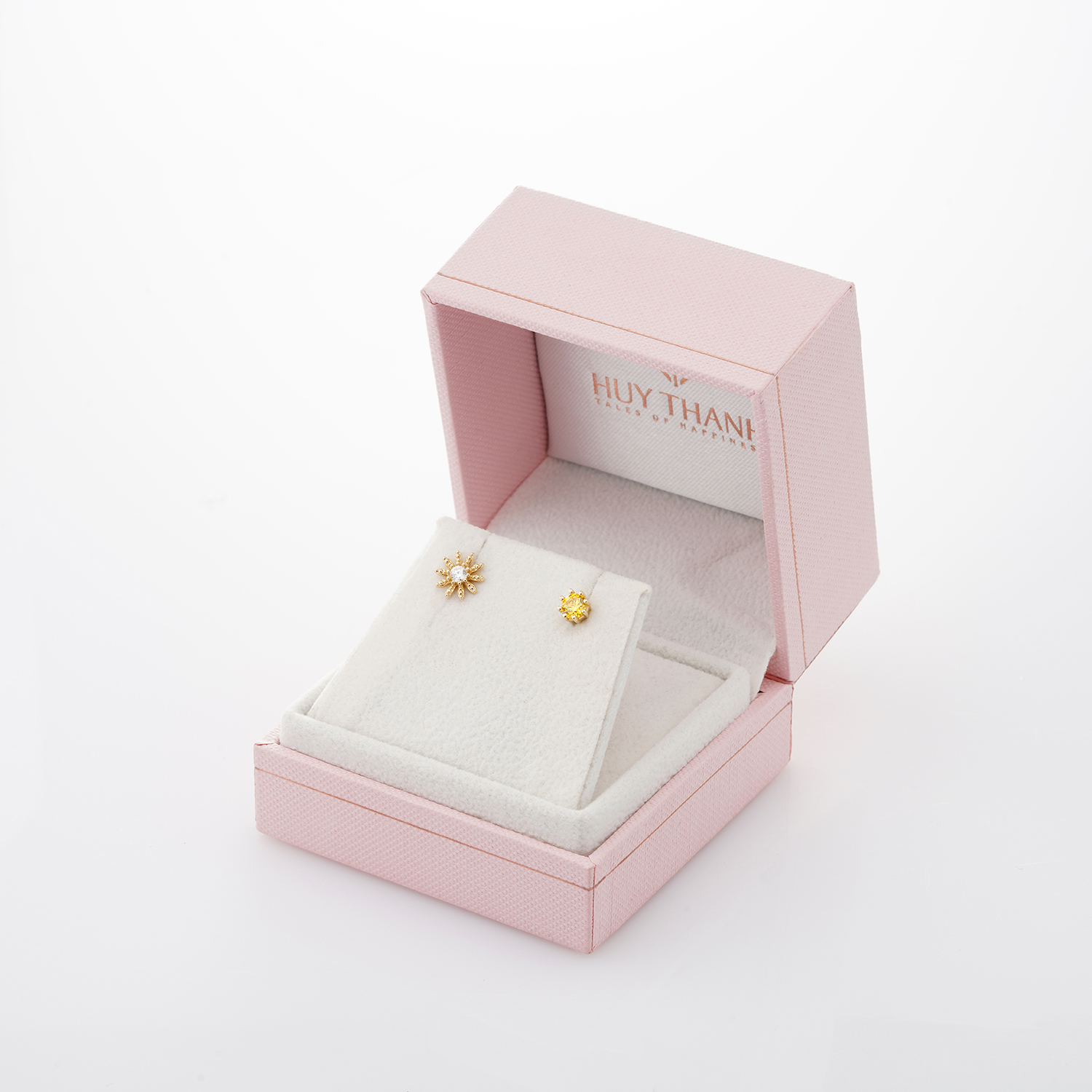 Bông Tai Vàng Vàng 14K Thiết Kế Hình Hoa Đính Đá Màu Hàn Quốc Yellow Và Đá CZ Cao Cấp Lấp Lánh BT384 Huy Thanh Jewelry