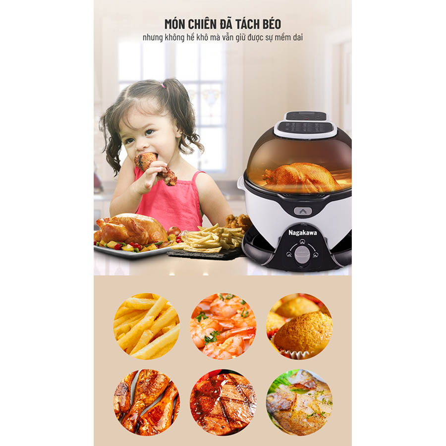 Nồi Chiên Đa Năng Đảo Chiều 360 độ Nagakawa NAG3301 (6 Lít) - Hàng chính hãng