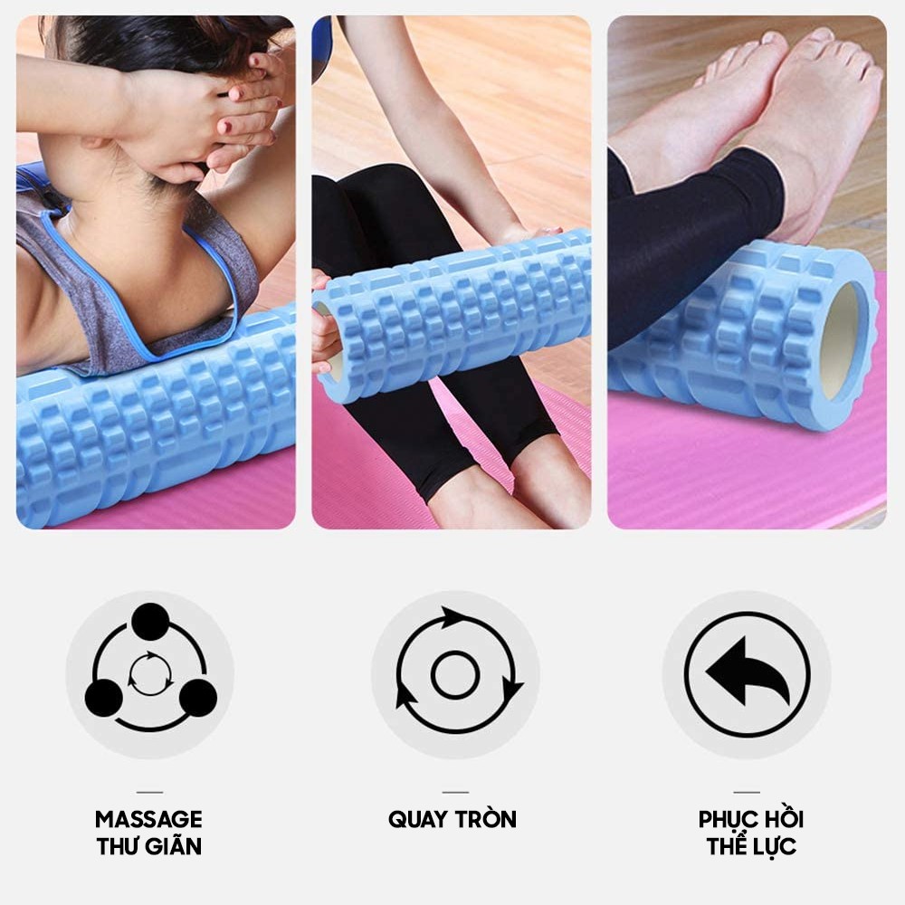 Combo Thảm Tập Yoga 2 Lớp 6mm, 2 Gạch Yoga EVA, Ống Lăn Massage 33x13cm - YOGA QG, Thảm TPE Cao Cấp, Chống Trơn Trượt, Không Mùi; Gạch EVA Có Độ Nén Cao, Nhẹ, Chịu Lực Tốt;  Ống Lăn Có Gai Massage Giúp Giảm Đau Nhức Sau Tập Luyện - Hàng chính hãng