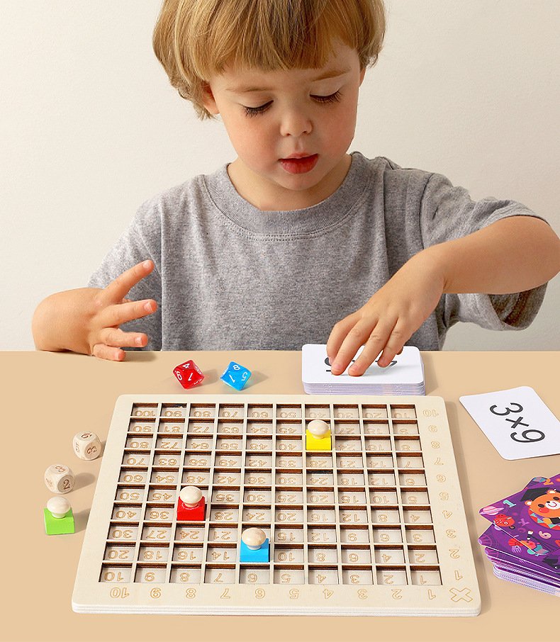 Bảng Gỗ Học Toán Nhân Cho Trẻ Theo Phương Pháp Montessori Kèm Thẻ Học Và Xúc Xắc