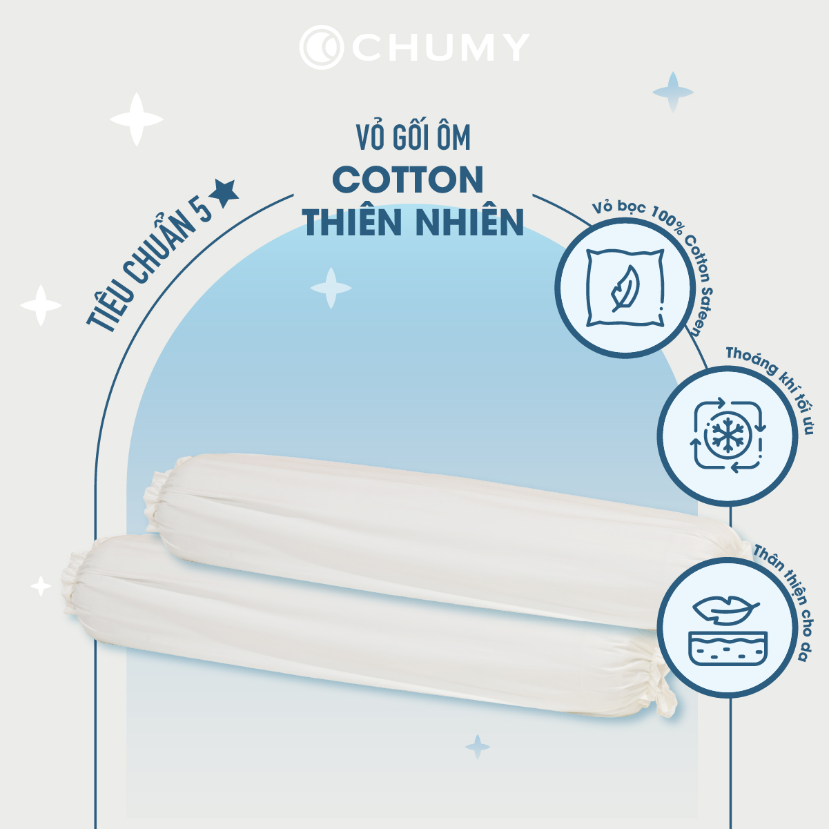 Vỏ Gối Ôm Cotton 100% Thiên Nhiên  - Vỏ gối khách sạn 5 sao – Mát mẻ - Mềm mại