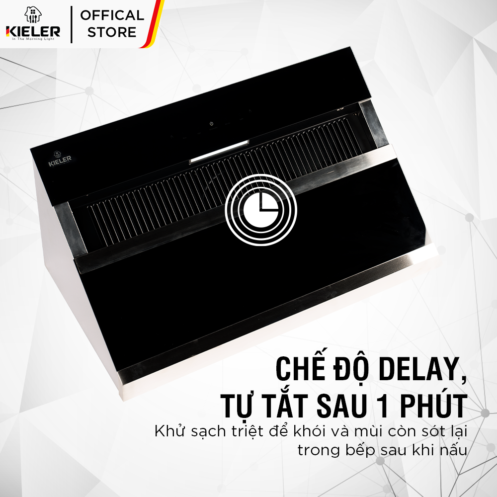 Máy hút mùi KIELER KL-SUPER970 công suất hút cao, không gây tiếng ồn, kiểu vát kính sang trọng, điều khiển bằng cử chỉ - Hàng Chính Hãng