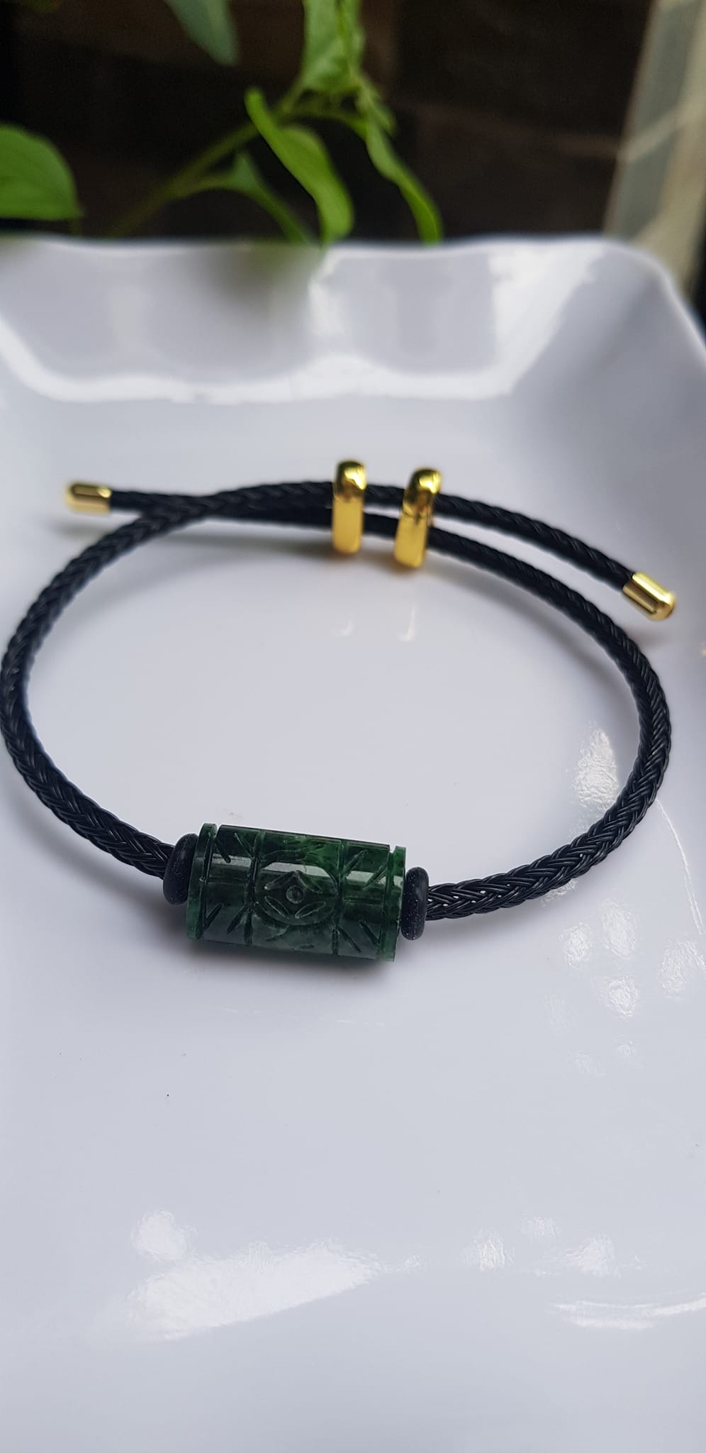 Vòng Đeo tay Mới charm Lu Thống Đồng Tiền Xanh Đậm đẹp Hạt Lu Đồng Tiền Đá cẩm thạch tự nhiên dây đen rút chỉnh theo tay tùy ý Hợp nữ mệnh Thủy mệnh Mộc hợp ạ
