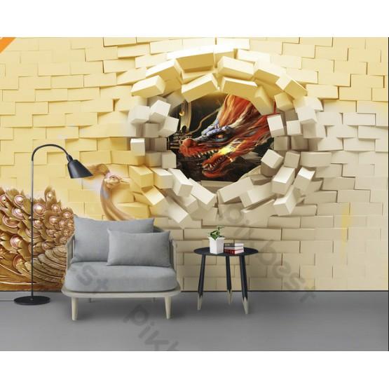Tranh dán tường Tranh rồng phụng nổi bật hiện đại, tranh dán tường 3d hiện đại MS1029835