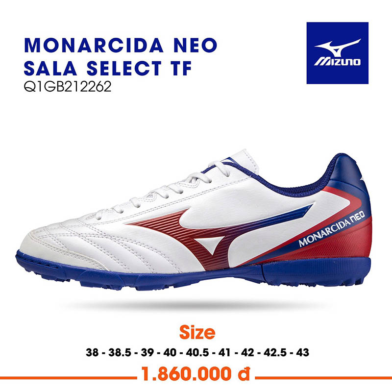 Hình ảnh Giày Bóng Đá Mizuno Monarcida Neo Sala Select TF Trắng Xanh Đỏ - Hàng Chính Hãng Nhật Bản 100%