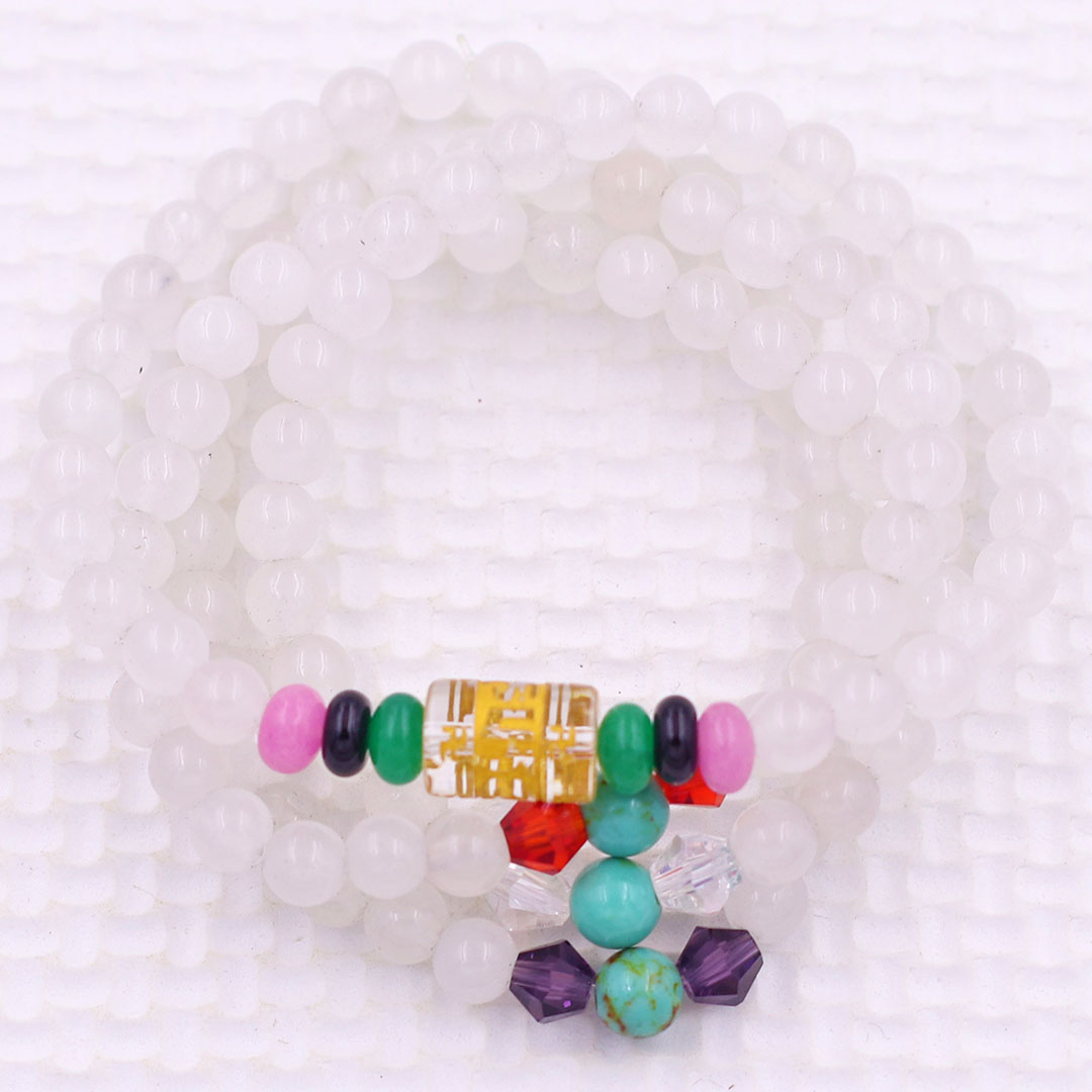 Bộ Vòng Chuỗi, Tràng Hạt 108 Hạt 6 Ly Đá Thạch Anh Trắng Charm Lục Tự Chân Ngôn - Tràng Chuỗi Niệm Phật - An Yên - Thịnh Vượng - May Mắn - Tài Lộc
