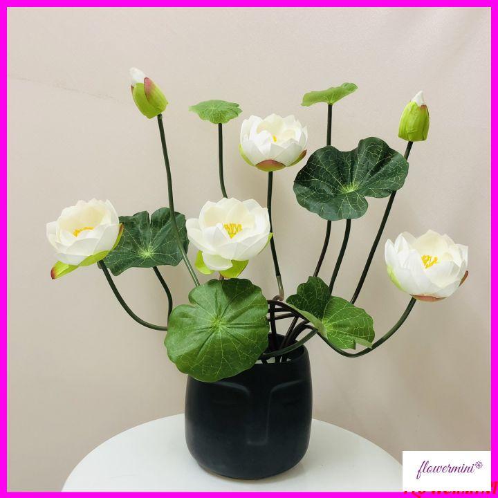 Hoa lụa, bình hoa sen giả để bàn trang trí phòng khách, nhà hàng đẹp Flowermini SG-03