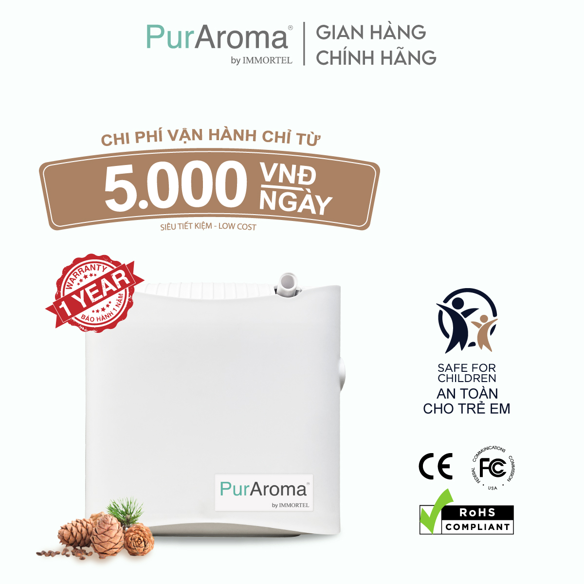 Máy Khuếch Tán Tinh Dầu PurAroma - WPA 100S - Công Nghệ Khuếch Tán Siêu Âm Nhật Bản