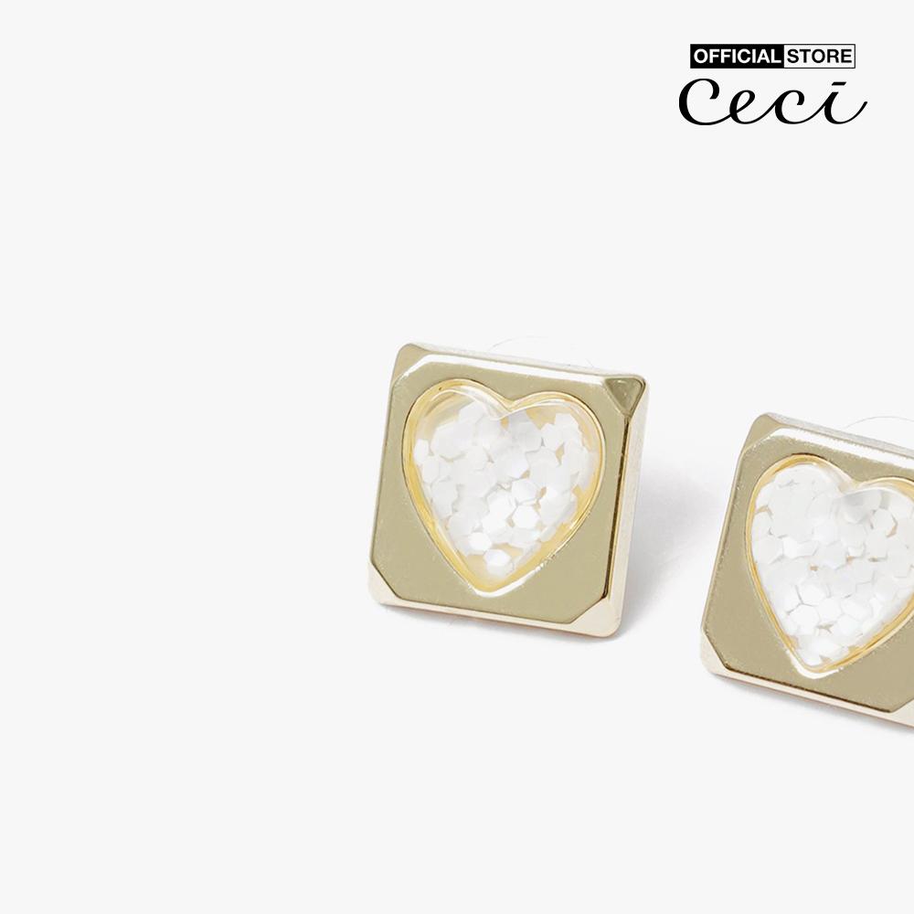 CECI - Khuyên tai nữ vuông phối hình trái tim độc đáo CC1-09000052-03