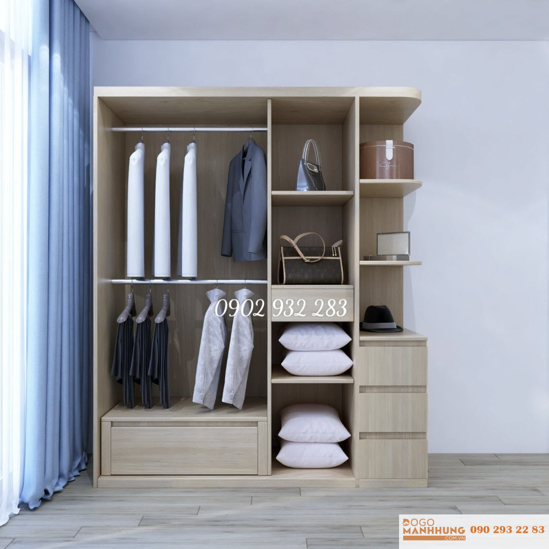 Tủ quần áo gỗ công nghiệp kích thước 1m8 x 2m sang trọng cho phòng ngủ - Đồ Gỗ Mạnh Hùng