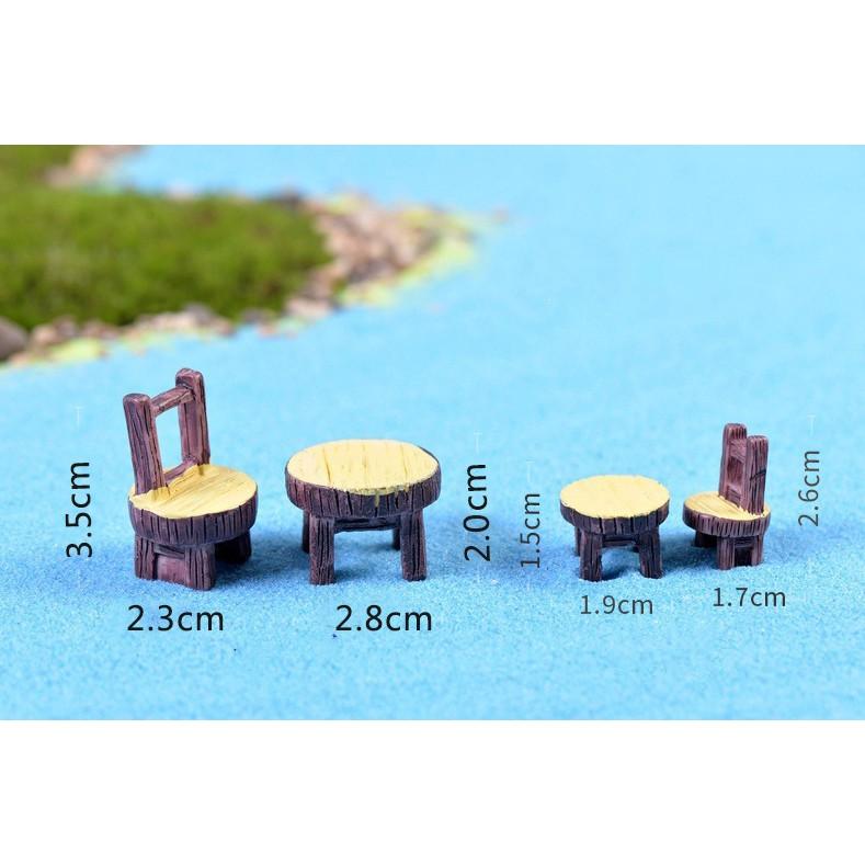 Mô hình bộ bàn ghế kiểu gỗ mộc dùng trang trí tiểu cảnh, terrarium, DIY