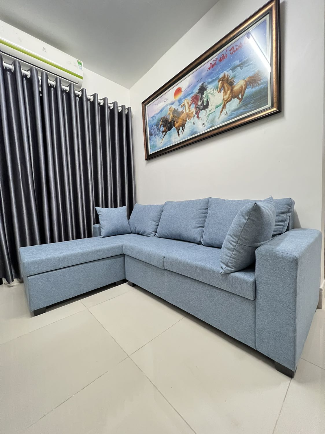 Sofa da 2m5 x 1m5 Bidata Juno Sofa ghép góc tùy ý kèm bàn kính