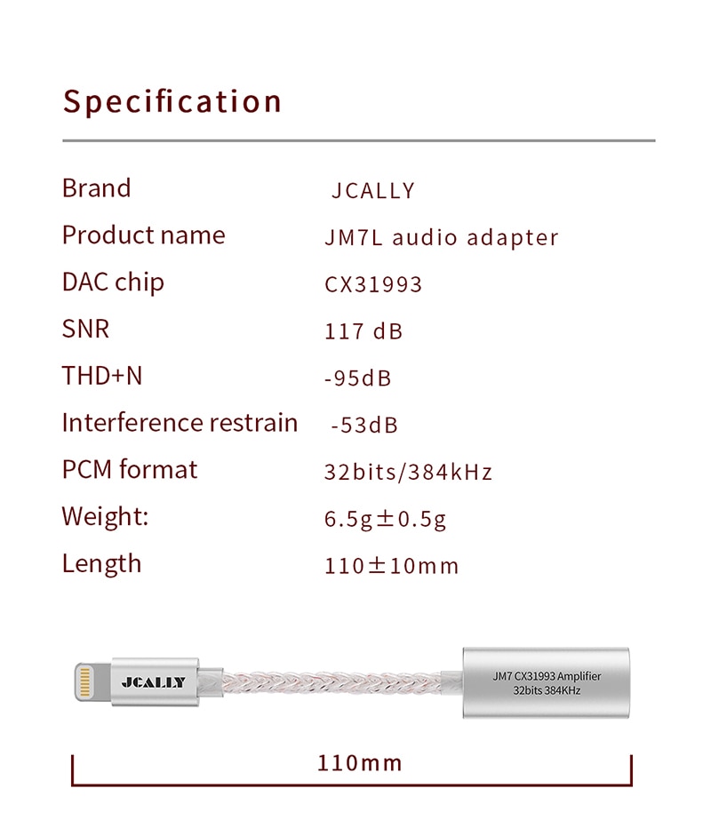 JCALLY JM7L với chip DAC ECX31993 | Bộ giải mã cho iphone | Hỗ trợ giải mã DSD256 | Dongle Dac Amp - Hàng Chính Hãng