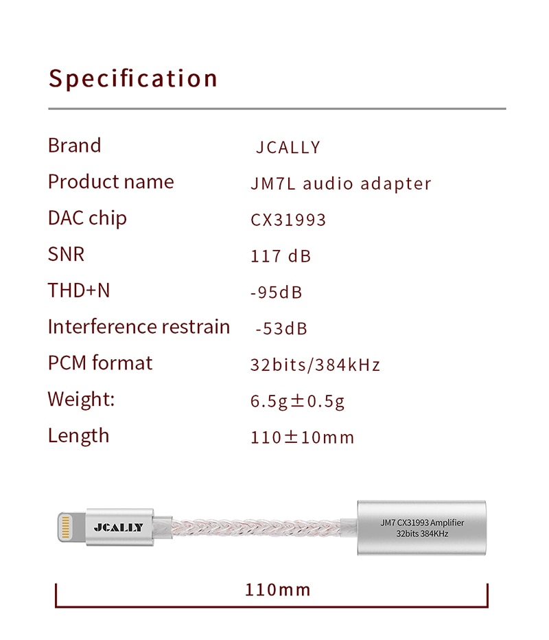 [NC] JCALLY JM7L với chip DAC ECX31993 | Bộ giải mã cho iphone  | Hỗ trợ giải mã DSD256 | Dongle Dac Amp - Hàng Chính Hãng