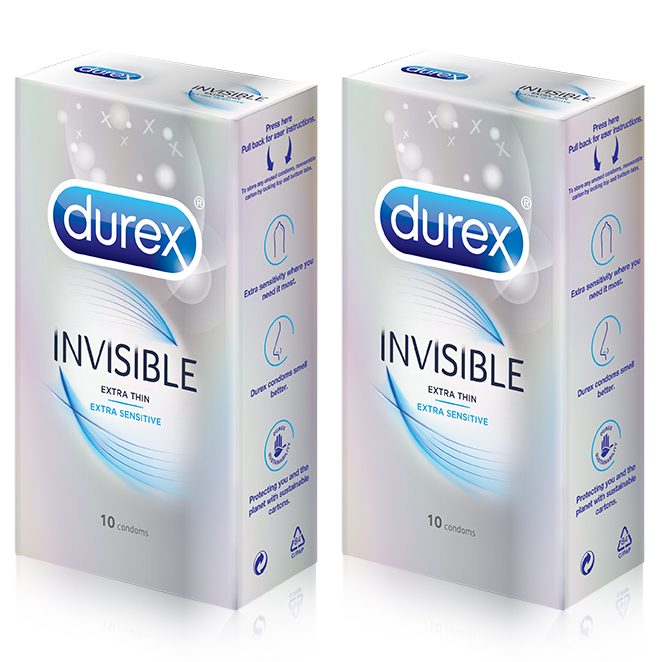 Bao Cao Su Siêu Mỏng Durex Invisible Hộp 10s + Hộp 10s