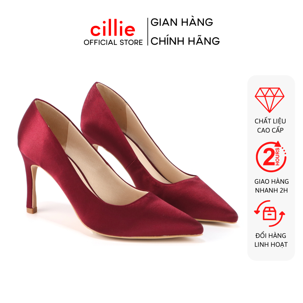 Giày cao gót đi tiệc nữ Cillie mũi nhọn cao 8cm bọc satin 1233