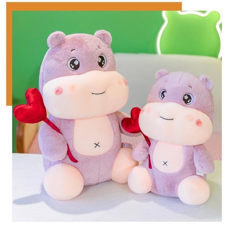 Gấu Bông Hà Mã Cầm Tim Lông Mịn Cao Cấp - Gấu Bông Đồ Chơi Cho Bé